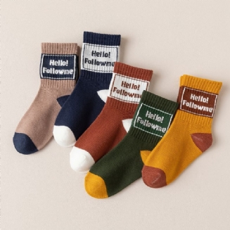 5pairs Crew Socks Letter Print Teplé Bavlněné Ponožky Pro Dívky A Chlapce