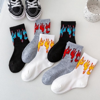 6ks Dětských Ponožek Flame Print Black & White & Grey