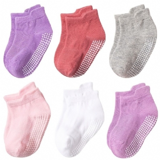 6 Párů Batolecí Kojenecké Protiskluzové Ponožky Bavlněné Jednobarevné Kotníkové Pro Chlapce Dívky