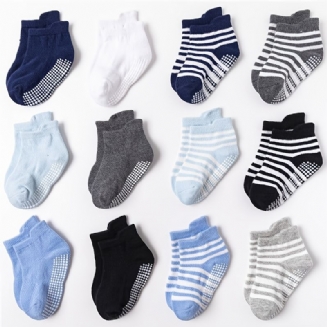 6 Párů Batolecích Kojeneckých Ponožek Proužky A Jednobarevné Bavlněné Kotníkové Ponožky Pro Chlapce Dívky