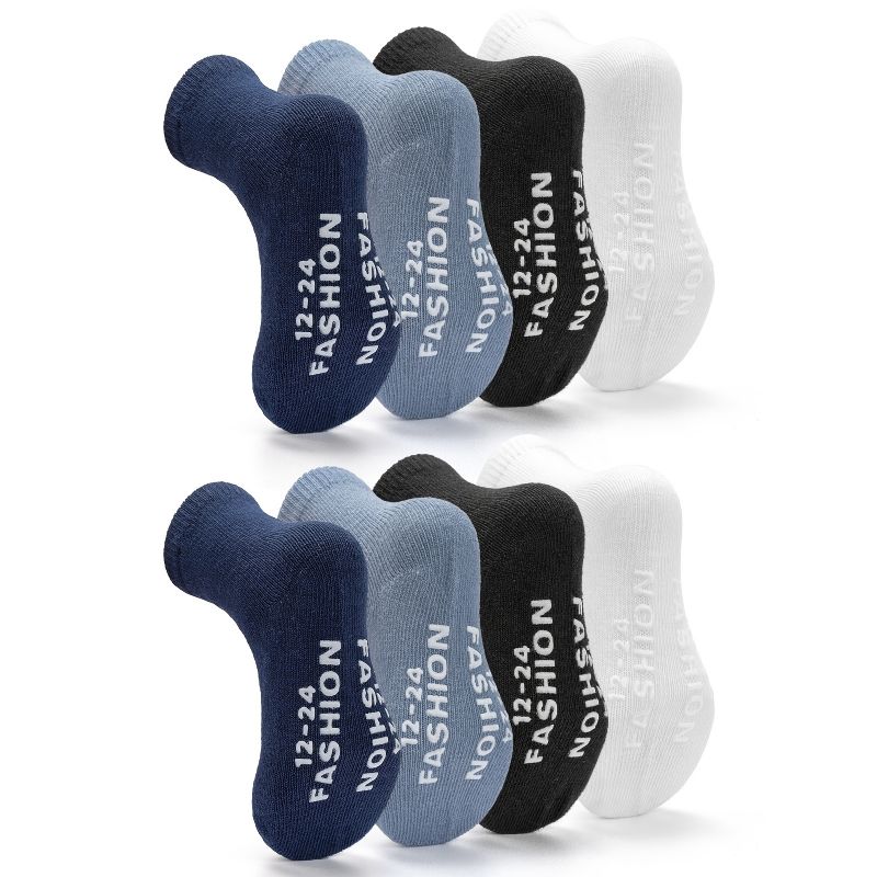 8 Párů Kojenecké Protiskluzové Ponožky Pro Batolata Jednobarevné Bavlněné Pro Chlapce Dívky