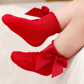 Děťátko Bow Decor Ponožky Jednobarevné Bavlněné Crew Pro Chlapce Dívky Narozeninový Vánoční Dárek