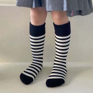 Dívčí Pruhované Bavlněné Měkké Ponožky Do Poloviny Lýtek