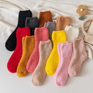 Dětské Dívčí Coral Fleece Socks Jednobarevné Crew Plyšové Teplé Podlahové Ponožky Winter