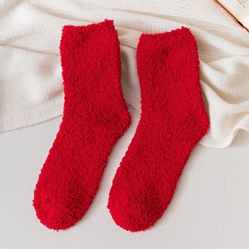 Dětské Dívčí Coral Fleece Socks Jednobarevné Crew Plyšové Teplé Podlahové Ponožky Winter