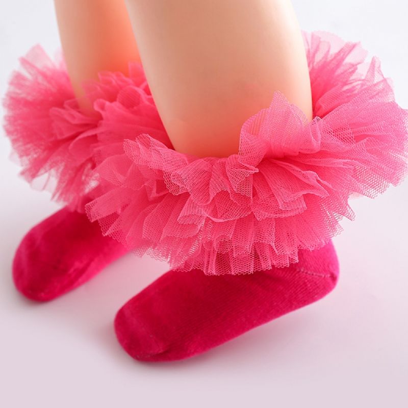 Dětské Jednobarevné Velké Krajkové Ponožky Dívčí Taneční