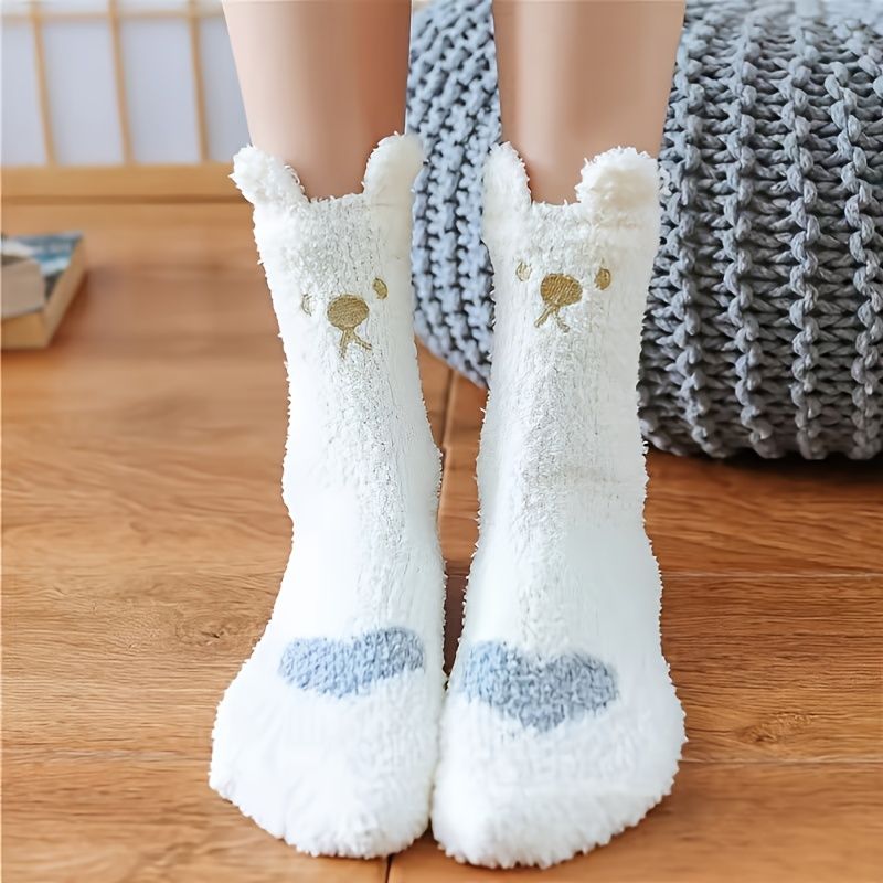 Dětské Ponožky Winter Cartoon Bear Pattern Coral Fleece Punčochy