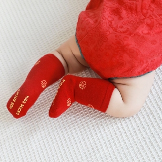 Novorozenec Kojenec Nový Rok Červené Ponožky Zvěrokruh Králík Rok Vyšívání Fu Lucky Protiskluzová Ponožka Čínský Jarní Festival Pro Holčičky Chlapce