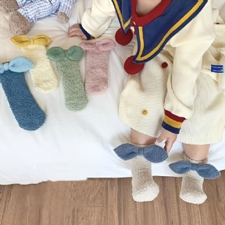 Rodič-dítě Dívčí Dekorace S Mašlí Zesílené Teplé Korálové Fleecové Ponožky