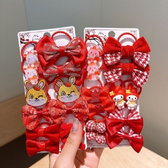 12ks Dívčí Červená Mašle Spona Do Vlasů Napínací Gumičky Do Do Do Sada Doplňků Na Vánoce Čínské Jaro Nový Rok Dárek Pro Děti