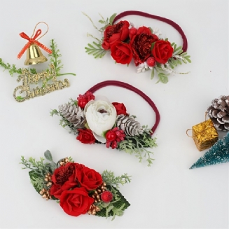 1ks Vánoční Nylonové Čelenky Pro Holčičky Doplňky Do Vlasů Z Umělých Květin Pro Batolata A Děti