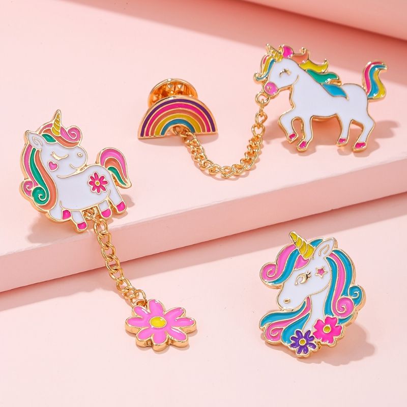 3ks Dívčí Jednorožec Rainbow Design Brož Pins For Backpack Jeans Shirts