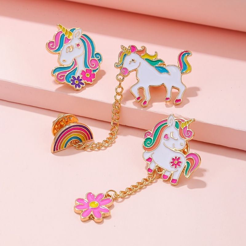 3ks Dívčí Jednorožec Rainbow Design Brož Pins For Backpack Jeans Shirts