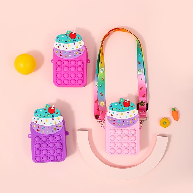 Dětská Silikonová Roztomilá Zmrzlina Messenger Taška Na Mince Peněženka Dekompresní Pop Fidget Hračky Chlapci Dívky