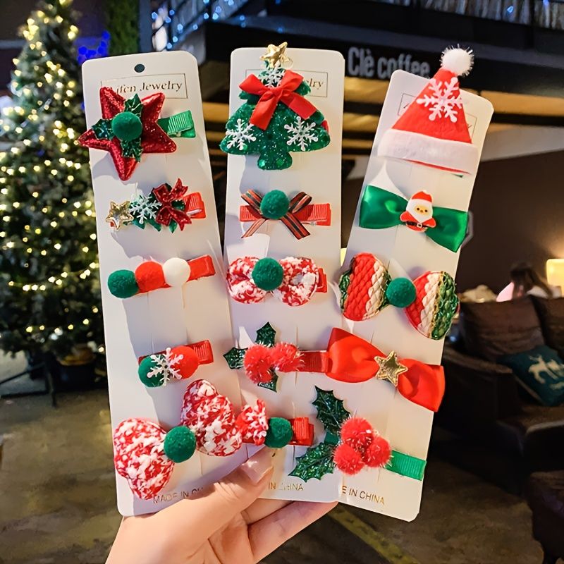 Dětské Vánoční Sponky Do Vlasů Stromeček Santa Claus Plyšové Roztomilé Módní Vlasové Doplňky