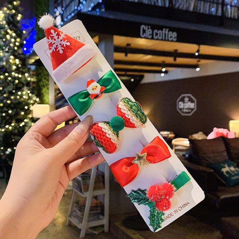Dětské Vánoční Sponky Do Vlasů Stromeček Santa Claus Plyšové Roztomilé Módní Vlasové Doplňky