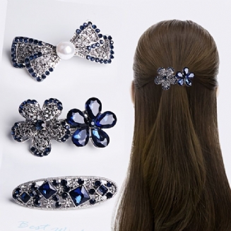 Třpytivé Kamínkové Spony Do Vlasů Vintage Do Francouzská Tmavě Modrá Křišťálová Vlásenka Doplňky Do Pro Ženy Dívky