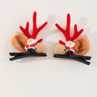 Vánoční Série Santa Deer Ear Hair Ball Dětská Spona Do Vlasů Sada Princeznovských Vlasových Doplňků Parohová Vlásenka 1 Pár