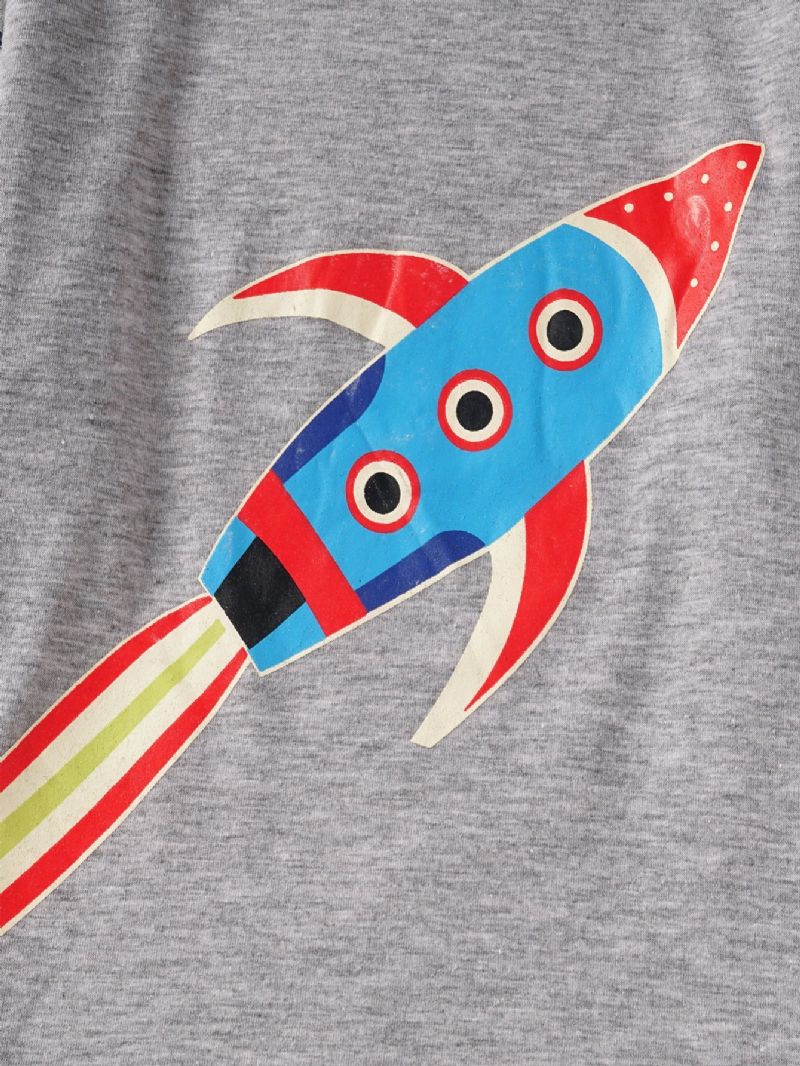 Chlapci Crewneck Cartoon Rocket Pattern Pruhované Ležérní Tričko S Dlouhým Rukávem