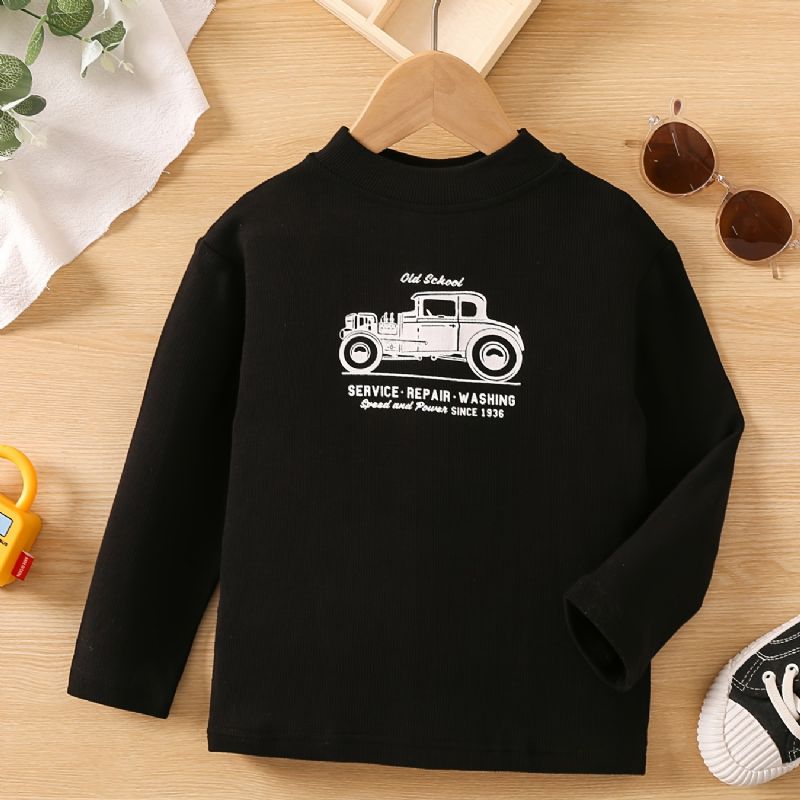Chlapci Roztomilé Kreslené Auto S Dlouhým Rukávem Černé Teplé Košile Top Oblečení