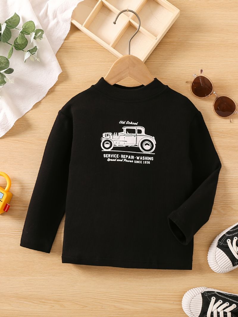 Chlapci Roztomilé Kreslené Auto S Dlouhým Rukávem Černé Teplé Košile Top Oblečení