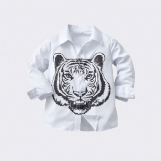 Chlapecká Košile S Dlouhým Rukávem A Klopou S Potiskem Bílého Tygra