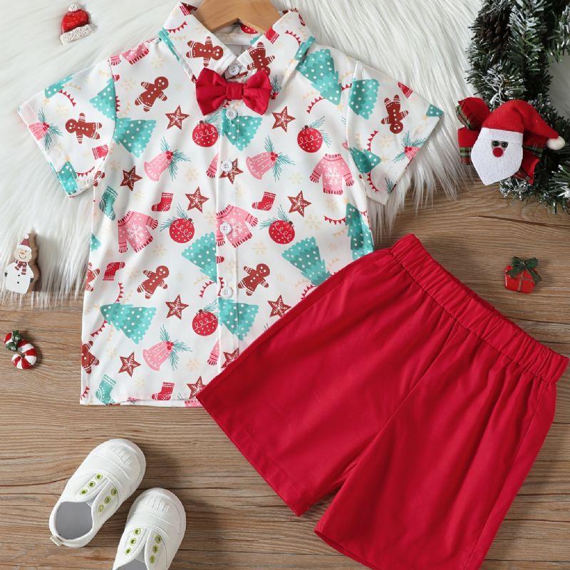 Chlapecká Košile S Krátkým Rukávem S Vánočním Potiskem + Odpovídající Pevné Šortky S Dětským Oblečením