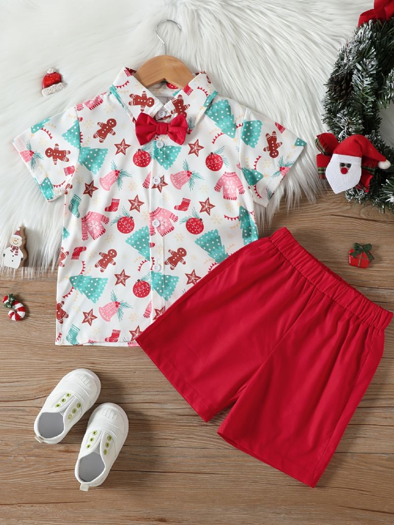 Chlapecká Košile S Krátkým Rukávem S Vánočním Potiskem + Odpovídající Pevné Šortky S Dětským Oblečením