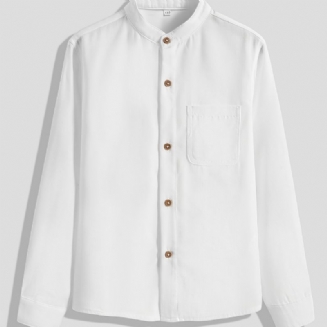 Chlapecká Ležérní Jednoduchá Jednobarevná Košile S Kapsou Dlouhým Rukávem Cardigan S Límečkem Knoflíky Na Zimu