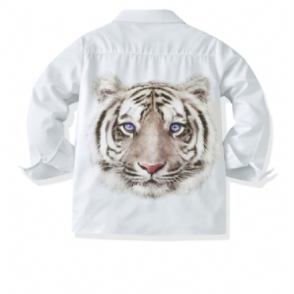 Podzim Zima Chlapci Casual Tiger Digital Print Jednobarevná Košile S Dlouhým Rukávem