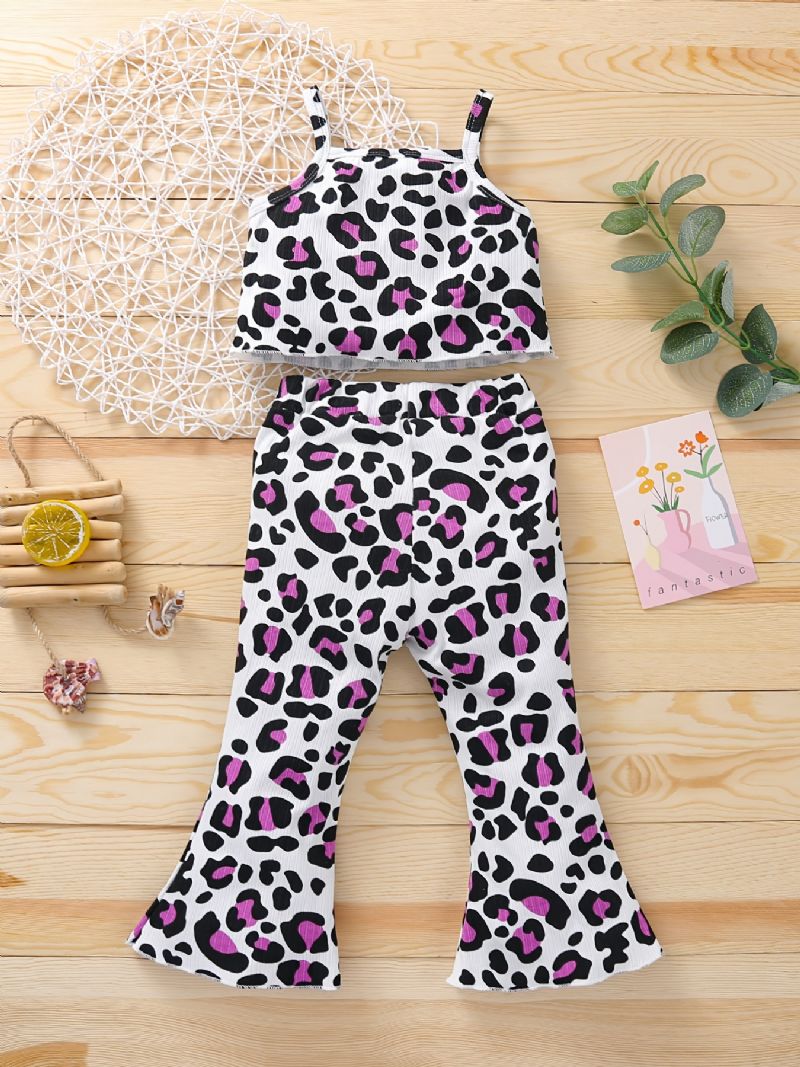 Dívčí Leopardí Kalhoty Bez Rukávů Cami Top Tank & Flare Leg Pants Dětské Oblečení