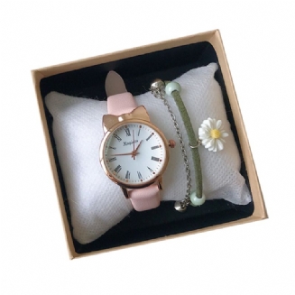 2ks Dětské Růžové Hodinky Quartz + Náramek Daisy