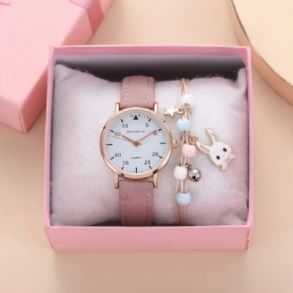 Dívčí Módní Růžové Hodinky Quartz + Náramek Bunny