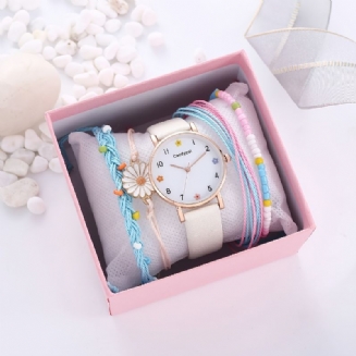 Dětské Dívčí Jednoduché Květinové Hodinky Quartz + Náramek Daisy