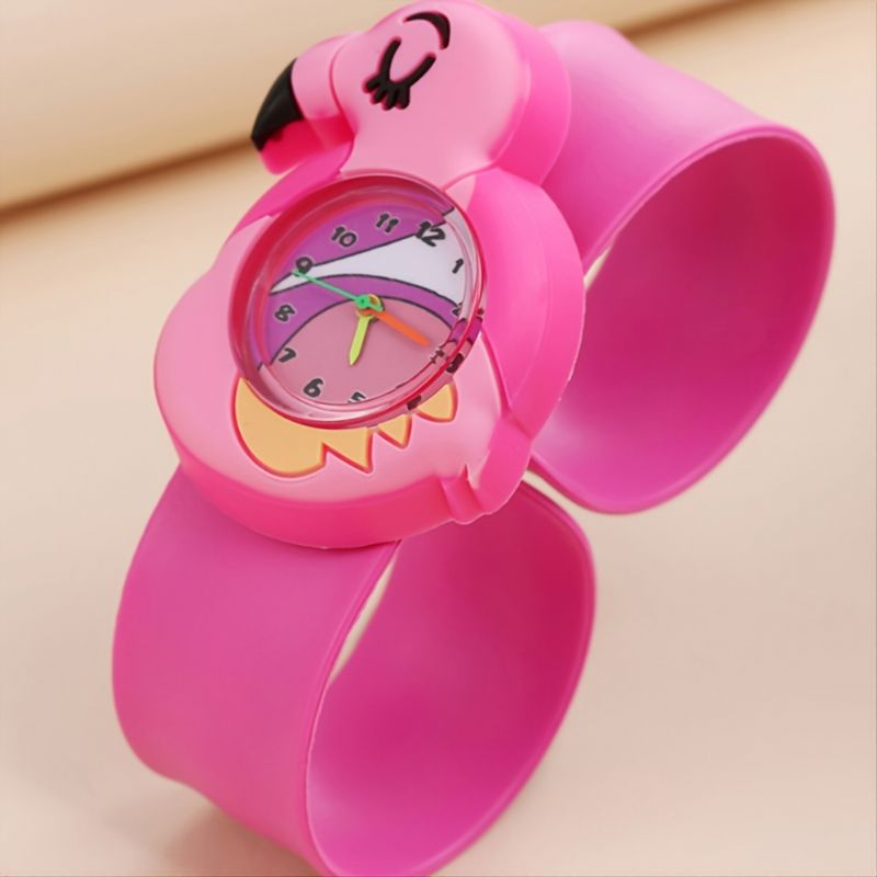 Dětské Módní Elegantní Roztomilé Růžové Flamingo Cartoon Slap Watch