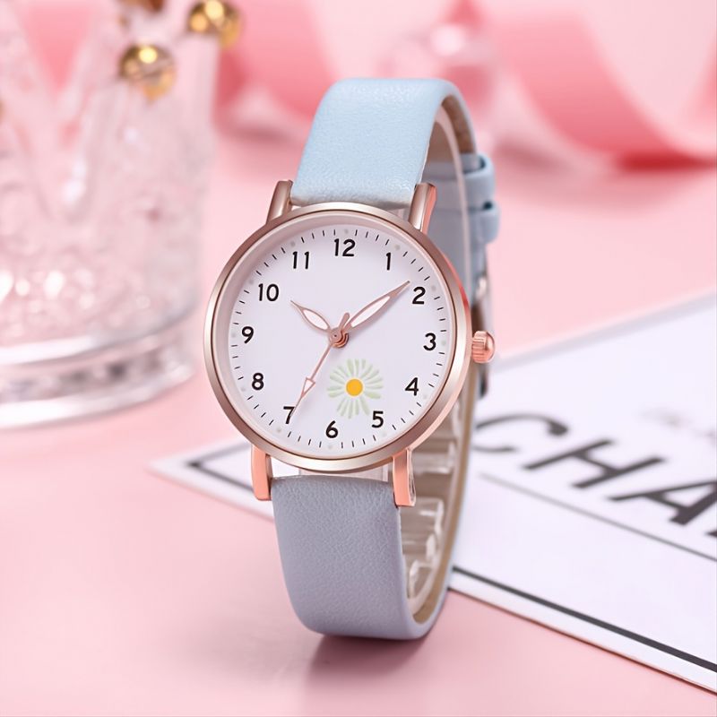 Svítící Daisy Dětská Móda Kožený Náramek Quartz Hodinky Efektní Dámské Šperky Sofistikované Stylové