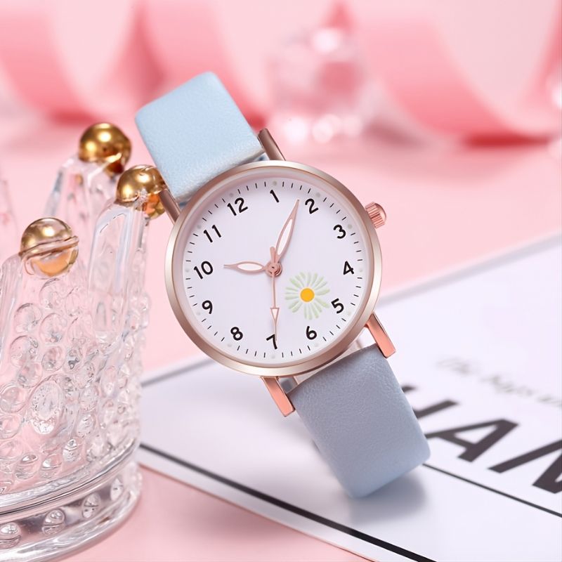 Svítící Daisy Dětská Móda Kožený Náramek Quartz Hodinky Efektní Dámské Šperky Sofistikované Stylové