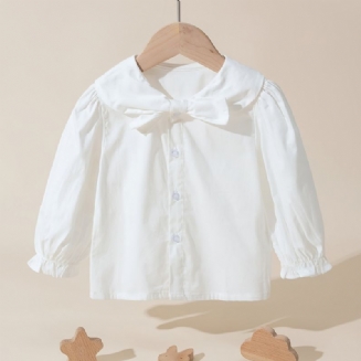 Dětská Dívčí Bavlněná Košile S Dlouhým Rukávem Blůza S Mašlí Top Dětské Oblečení