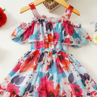 Batole Dětské Dívčí Letní Volánkové Šaty Šifon Princezna Květinové Plážové Oblečení
