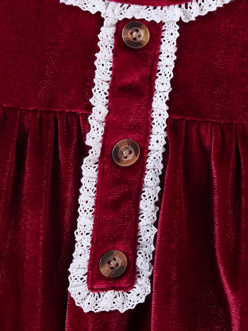 Dívčí Batolecí Vánoční Outfity Sametové Šaty S Dlouhým Rukávem Krajkové Princeznovské A Čelenka