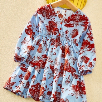 Dívčí Dětské Oblečení S Výstřihem Do V S Dlouhým Rukávem A Modrým Potiskem Květin