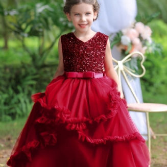 Dívčí Elegantní Flitry Bez Rukávů Princeznovské Šaty Pro Vánoční Narozeninový Večírek