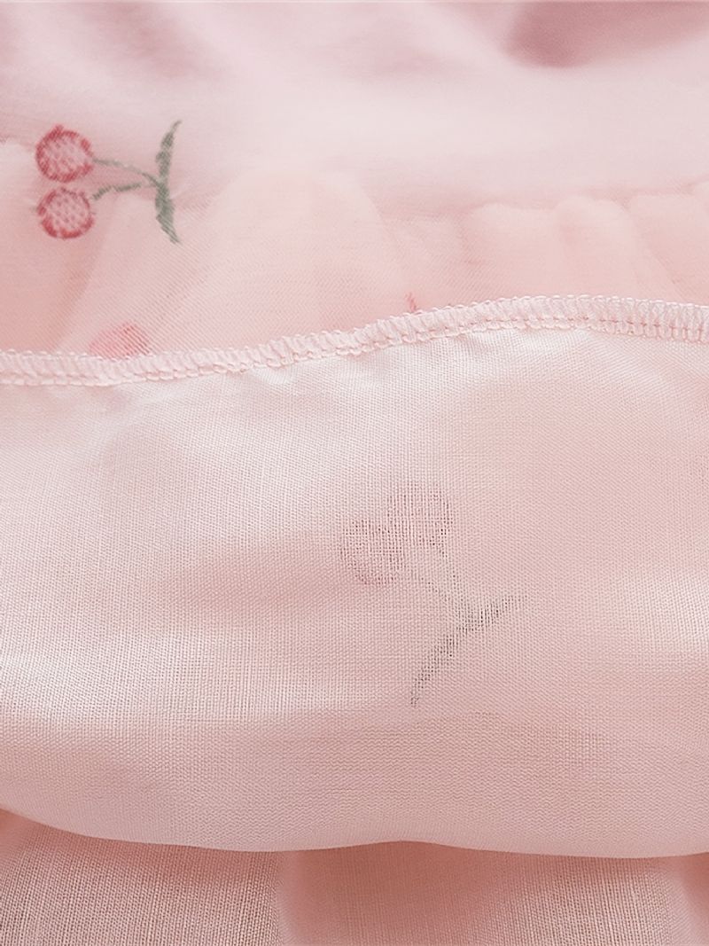Dívčí Elegantní Síťové Princeznovské Šaty S Roztomilými Třešňovými Výšivkami S Nabíranými Rukávy