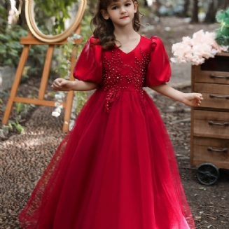 Dívčí Elegantní Vánoční Společenské Šaty S Výstřihem Do V Vyšívané Princeznovské