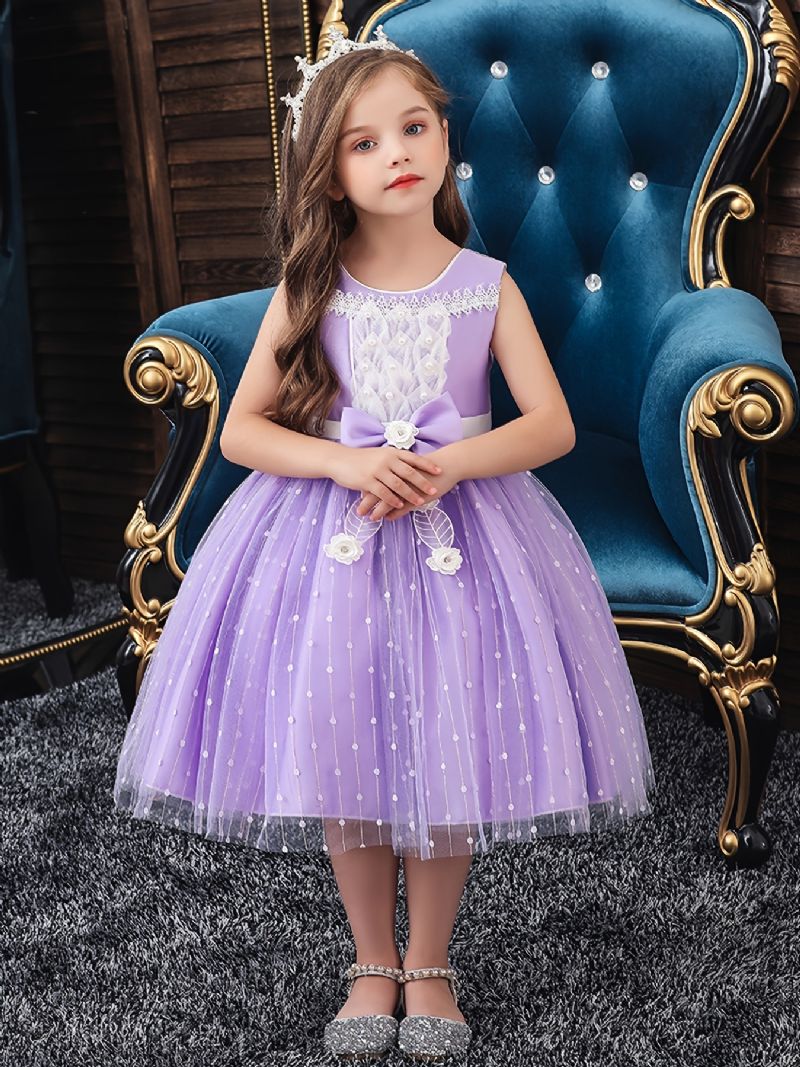 Dívčí Elegantní Šaty Bez Rukávů S Mašlí Na Narozeninové Party Kostýmy Fialové