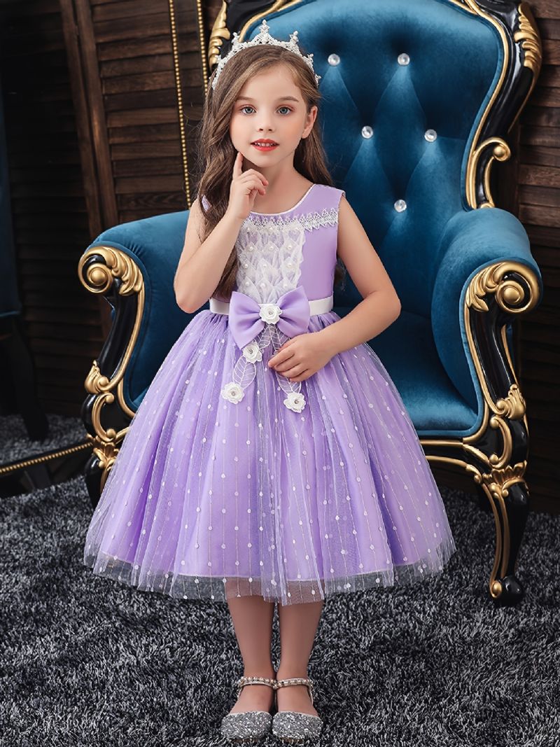 Dívčí Elegantní Šaty Bez Rukávů S Mašlí Na Narozeninové Party Kostýmy Fialové