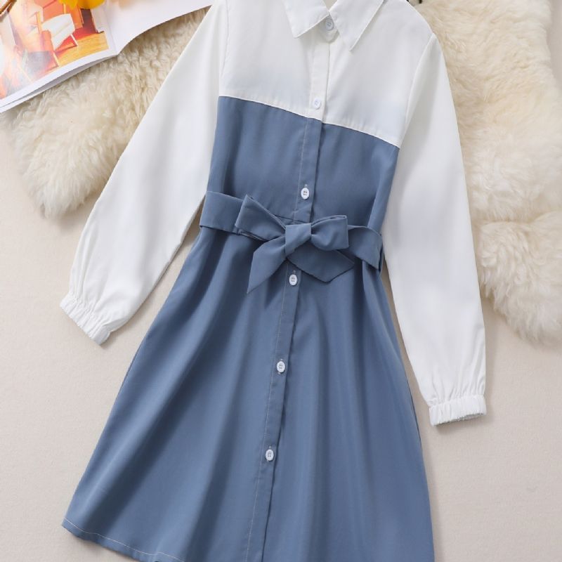 Dívčí Elegantní Šaty Colorblock S Výstřihem Do V