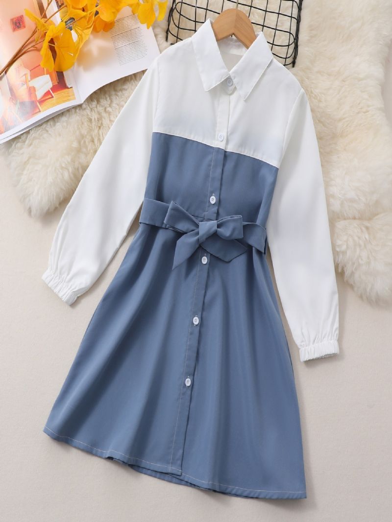 Dívčí Elegantní Šaty Colorblock S Výstřihem Do V