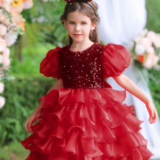 Dívčí Flitry Mesh Puffy Princess Šaty Dětské Svatební Kostýmy