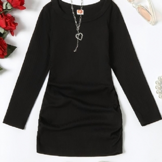 Dívčí Jednobarevné Elegantní Módní Slim Fit Šaty S Dlouhým Rukávem Na Podzim A Zimu